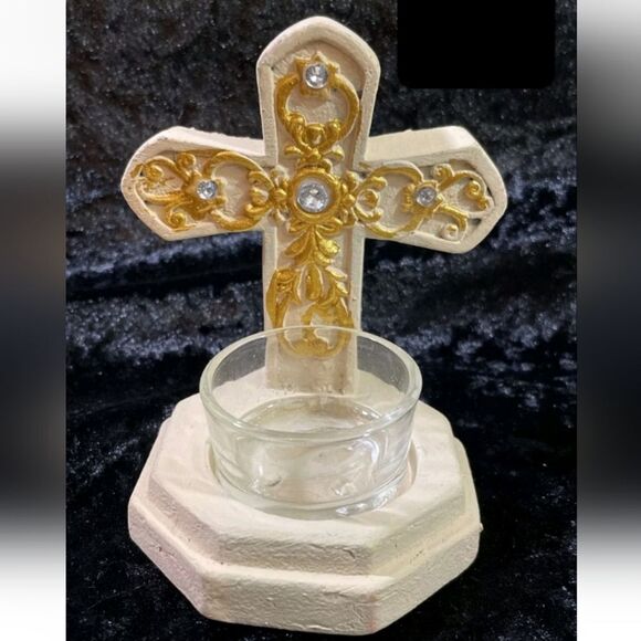 Greenbrier Votive Candle Holder with Jeweled Cross Look Faith Unisex Decor - Picture 10 of 10